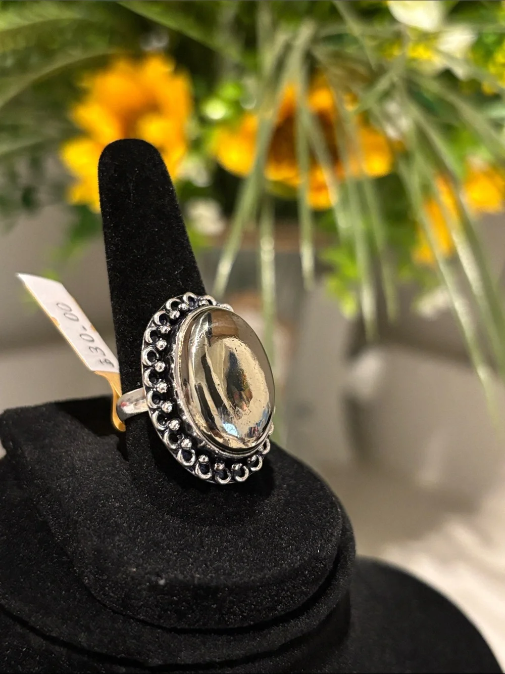 Sterling Silver Oval Apache Pyrite Gemstone Statement Ring Size 6.75